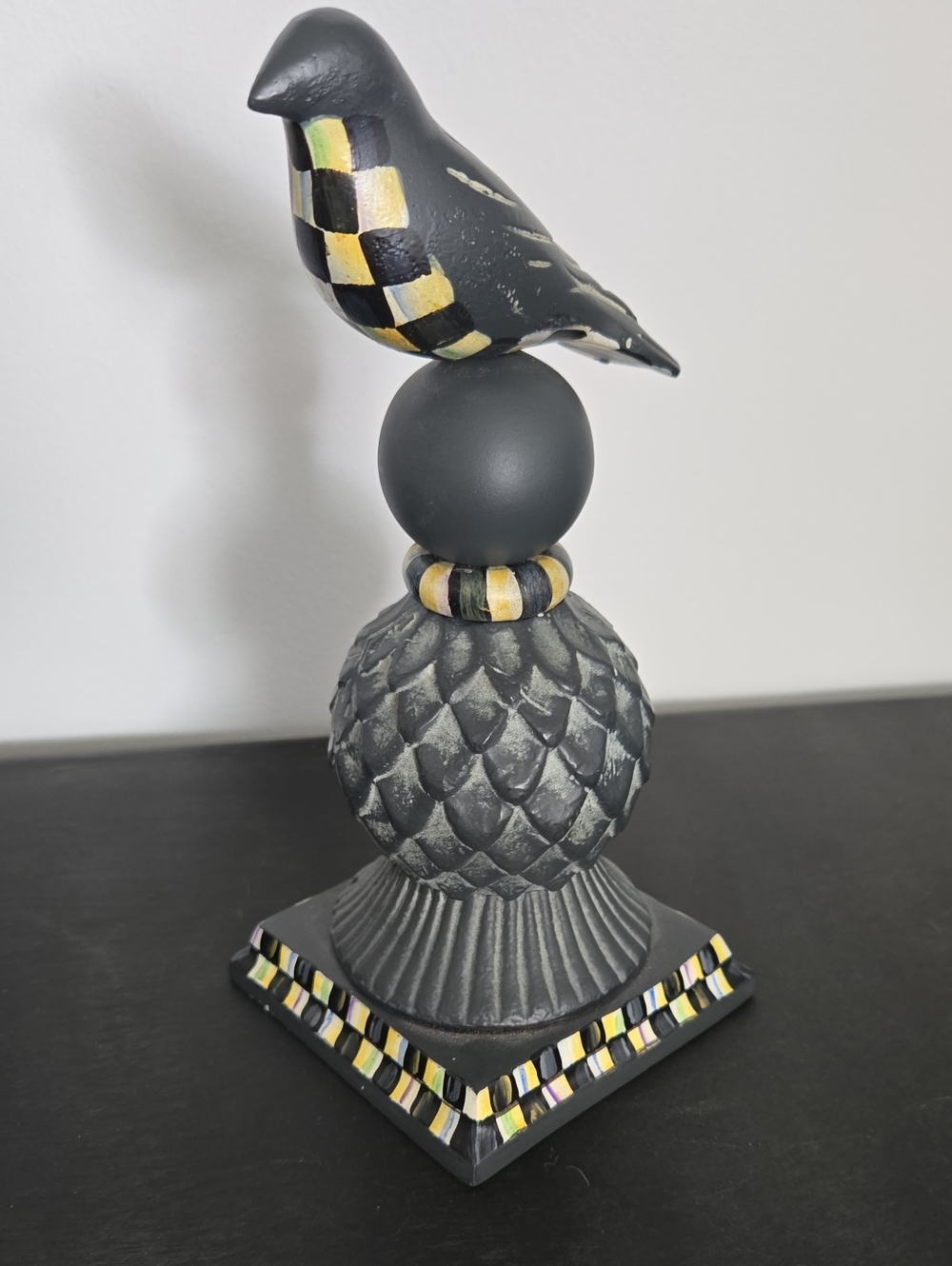 Mackenzie Childs Decorative Black Bird On A Thistle Accent Statue Courtley Check - Picture 4 of 7